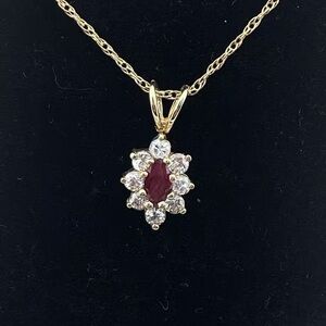 Diamond Supply Co. Gold Necklace with Red Pendant